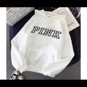 COMFORTABLE PINK + WHITE HOODIE WITH PINK LABEL